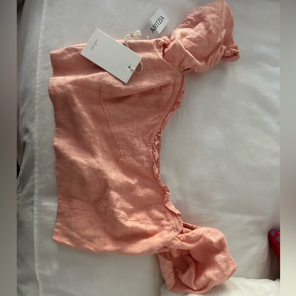 Aritzia Wilfred Wander Linen Top in Chambray Pink Size M Brand New With Tags